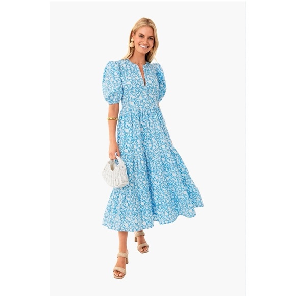 Oliphant Dresses & Skirts - OLIPHANT Tuckernuck Canary Blue White Floral
Maxi Cotton Block Print Dress